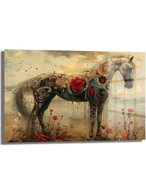 Glazella Dekorati̇f Desenli̇ At 2 Yatay Cam Tablo