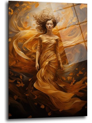 Glazella Sonbahar Kadın Dekorati̇f Di̇key Cam Tablo, Ev Dekorasyon, Ofi̇s Dekorasyon