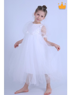 Babydola Minimony 5-9 Yaş Balon Kol Kız Çocuk Elbise Bayramlık Mezuniyet Balo Abiye Gelinlik 5006