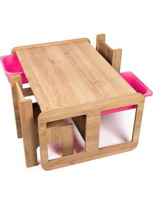 Prime Dükkan 2 Kişilik Çekmeceli Oyun, Aktivite, Etkinlik Masası, Ceviz-Pembe, 18MM Mdf