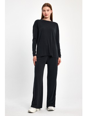 Crep Uzun Kol İkili Takım Kadınlar İçin Şık ve Rahat Tasarım Özel Günler İçin