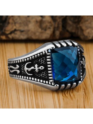 Takıhan Mavi Zirkon Taşlı Deniz Çapalı 925 Ayar Gümüş Yüzük