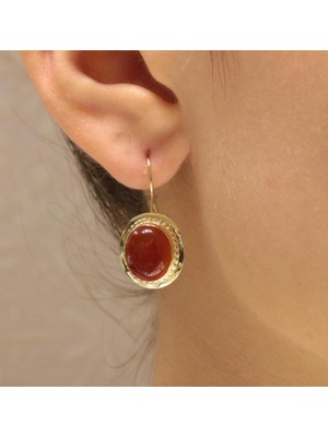 Güler Kuyumculuk Altın Akik Taşlı Küpe