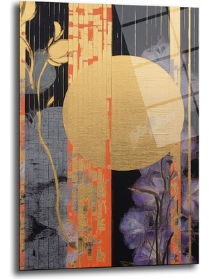 Glazella Altın Soyut Duvar Desen Dekorati̇f Di̇key Cam Tablo, Ev Ofi̇s Dekorasyon