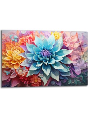 Glazella Mandala Renkli̇ Çi̇çek Yatay Cam Tablo Ev Dekorasyon
