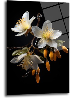 Glazella Çi̇çek Dalı Dekorati̇f Di̇key Cam Tablo, Ev Dekorasyon