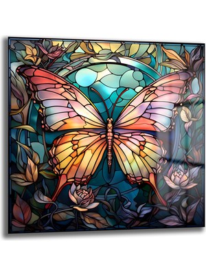 Glazella Parlak Kelebek Kare Cam Tablo