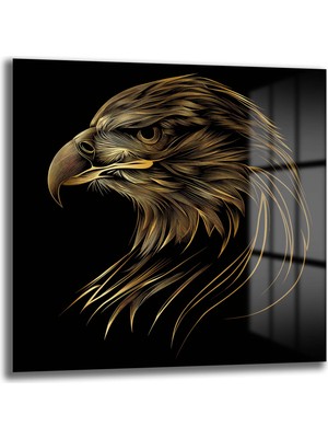 Glazella Altın Ilüstrasyon Kartal Dekorati̇f Kare Cam Tablo