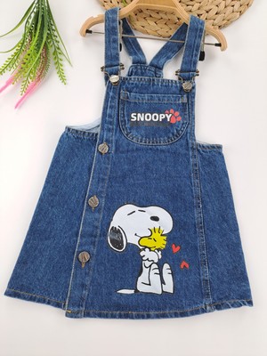 Sago Kids Kız Çocuk Kot Salopet Elbise Snoopy Baskılı