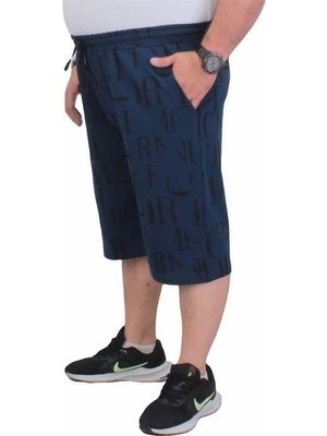 Starbattal Erkek Büyük Beden Penye Şort Letter Dance 24644 Marin
