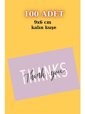 Emtory Home Lila Thanks Card | Teşekkür Kartı - Parlak Kuşe Kart - Paketleme Kartı - Kargolama Kartı