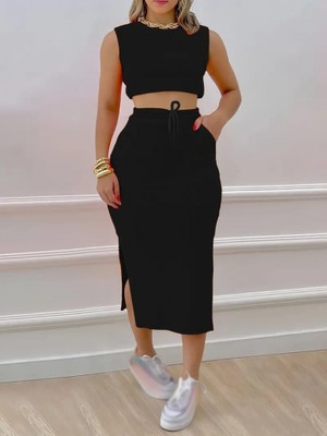 Stock Mount Kadın Iki Iplik Crop Etek Ikili Takım