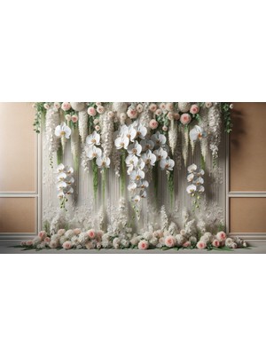 Venspor Düğün ve Etkinlikler Için Çiçek Aranjmanlı Zarif Fon Perdesi - Beyaz Orkide ve Güller, Romantik Tasarım, 200X150CM Arkaplan, Duvar Örtüsü