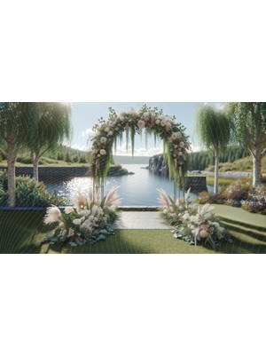 Venspor Göl Kenarı Etkinlikleri Için Çiçekli Metal Kemerli Fon Perdesi - Doğal ve Romantik Tasarım, Yeşil ve Beyaz Çiçekler, 200X150CM Arkaplan, Duvar Örtüsü