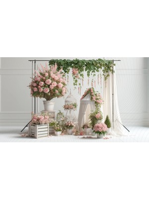 Venspor Pembe Güller ve Romantik Çiçek Aranjmanları Temalı Dekoratif Duvar Örtüsü, 200X150CM, Fon, Arkaplan