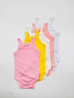 Efu Baby 5'li Ip Askılı Jakarlı Pamuklu Kız Bebek Atlet Body