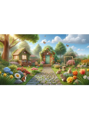 Venspor Doğal ve Renkli Bahçe Temalı Çocuk Arkaplan, 200X150CM, Fon, Duvar Örtüsü