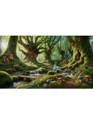Venspor Masalsı Orman Evi Temalı 200X150CM Duvar Örtüsü Arkaplan Fon - Doğa ve Büyülü Atmosfer