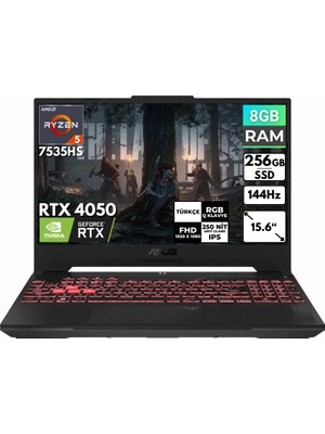 Asus Tuf Gaming A15 Ryzen 5-7535HS 8 GB 256 GB SSD RTX4050 15.6'' Fhd Freedos Taşınabilir Bilgisayar FA507NU-LP157 Bt0