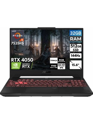 Asus Tuf Gaming A15 Ryzen 5-7535HS 32 GB 512 GB SSD RTX4050 15.6'' Fhd Freedos Taşınabilir Bilgisayar FA507NU-LP157 Bt7