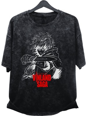 Fuddy Moda Oversize Vinland Saga Thorfinn Baskılı Yıkamalı T-Shirt,  Anime Baskılı Vintage Tişört