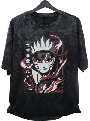 Fuddy Moda Oversize Naruto Manga V3 Baskılı Yıkamalı T-Shirt,  Anime Baskılı Vintage Tişört