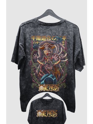 Fuddy Moda Oversize One Piece Buggy Sırt Baskılı Yıkamalı T-Shirt, Unisex Anime Baskılı Vintage Tişört