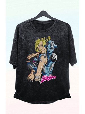 Fuddy Moda Oversize Jojo's Bizarre Baskılı Yıkamalı T-Shirt,  Anime Baskılı Vintage Tişört