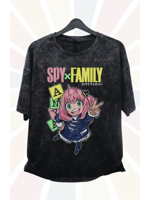 Oversize Spy x Family Anya Baskılı Yıkamalı T-Shirt, Unisex Anime Baskılı Retro Tişört
