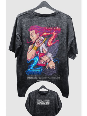 Oversize Hunter x Hunter Hisoka Sırt Baskılı Yıkamalı T-Shirt, Unisex Anime Baskılı Retro Tişört