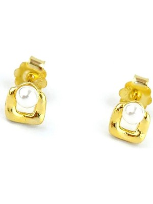 Ose Shop  Inci Detaylı 925 Ayar Gümüş Üzerıne Altın Kaplama Italyan Tasarım Minimal Küpe