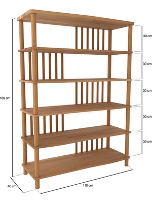 Woodizy Doğal Masif Ahşap Akasya Kitaplık