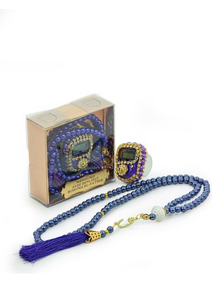 İhvan Isme Özel Kutulu Inci Tesbihli Taşlı Zikirmatik Mevlüt Hediyesi Mor