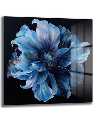 Glazella Mavi̇ Çi̇çek Kare Cam Tablo