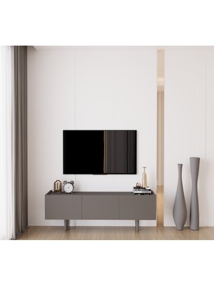 Enwood Capella Gri Mdf Country 3 Kapaklı Ahşap Ayaklı 140 cm Tv Ünitesi