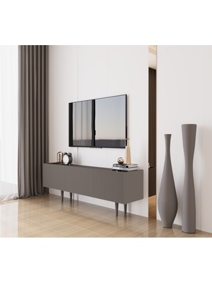 Enwood Capella Gri Mdf Country 3 Kapaklı Ahşap Ayaklı 140 cm Tv Ünitesi