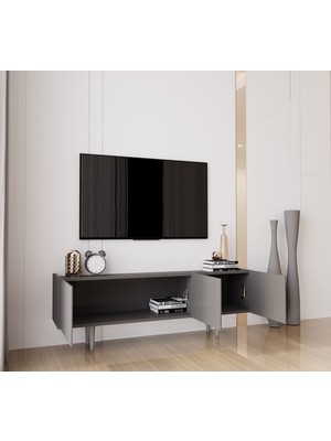 Enwood Capella Gri Mdf Country 3 Kapaklı Ahşap Ayaklı 140 cm Tv Ünitesi