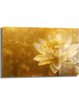 Glazella Dekorati̇f Altın Lotus Yatay Cam Tablo