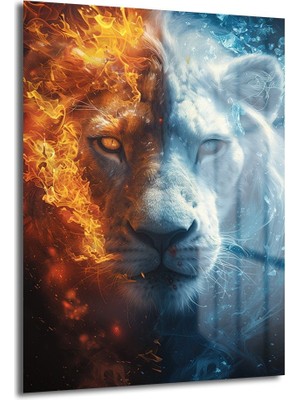 Glazella Buz ve Ateş Aslan Dekorati̇f Di̇key Cam Tablo