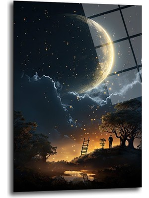 Glazella Ayın Hüznü Dekorati̇f Di̇key Cam Tablo