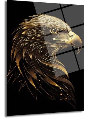 Glazella Altın Kartal Dekorati̇f Di̇key Cam Tablo, Ev Dekorasyon, Ofi̇s Dekorasyon