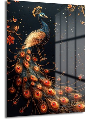 Glazella Tavus Kuşu Dekorati̇f Di̇key Cam Tablo