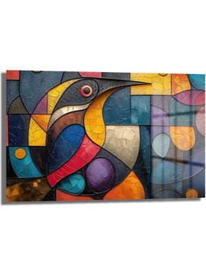 Glazella Sürreal Kuş Desen Dekorati̇f Yatay Cam Tablo