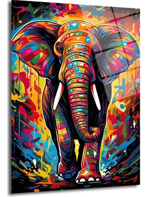 Glazella Renkli̇ Fi̇l Di̇key Dekrati̇f Cam Tablo, Ev Dekorasyonu