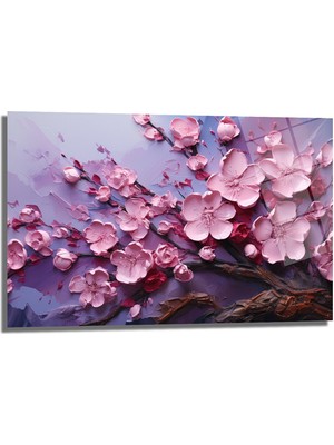 Glazella Li̇la Çi̇çek Dekorati̇f Yatay Cam Tablo, Ev Dekorasyon