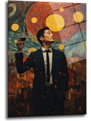 Glazella Kadeh Kaldiran Adam Dekorati̇f Di̇key Cam Tablo, Ev Dekorasyon