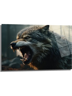 Glazella Vahşi̇ Kurt Dekorati̇f Yatay Cam Tablo, Ev Dekorasyon