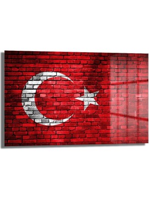 Glazella Türk Bayraği 2 Yatay Cam Tablo