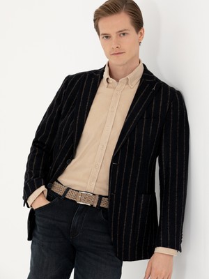 Cacharel Erkek Lacivert Slim Fit Yün Karışımlı Klasik Ceket 50272728-VR033