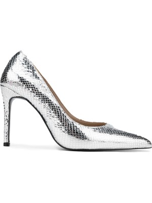 Tamer Tanca Kadın  Deri Gri Topuklu Ayakkabı 1037 5063 Bn Ayk Y24 Gumus